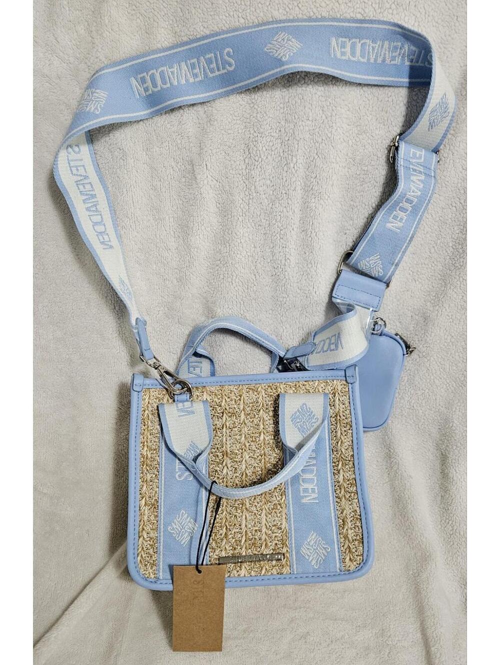 Steve Madden BWEBBER STRAW SATCHEL *Baby Blue* Crossbody Bag Purse